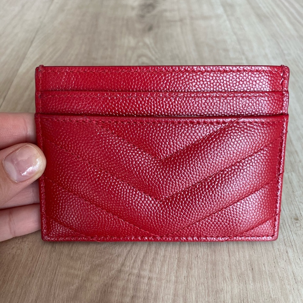 YSL Saint Laurent Matelasse Card Holder Wallet Red - Picture 2 of 8